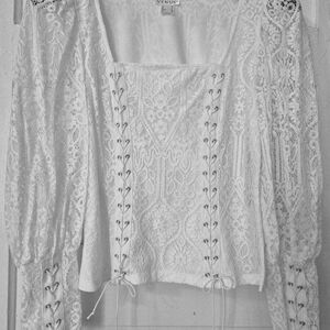 VENUS White Lace Corset-Front Peasant Blouse